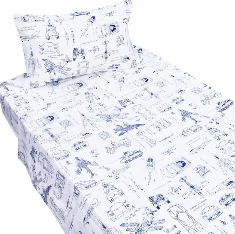 J-pinno Cars Tank Helicopter Aircraft Military Transport Vehicles Twin 100% Cotton 3 Pieces Sheet Set for Kids Boys Children Flat Sheet + Fitted Sheet + Pillowcase Bedding Set - Image 2